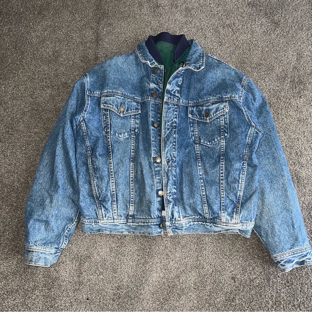Vintage 80s GAP Acid Washed Denim Jacket Removable Quilted Lining Mens M Women L